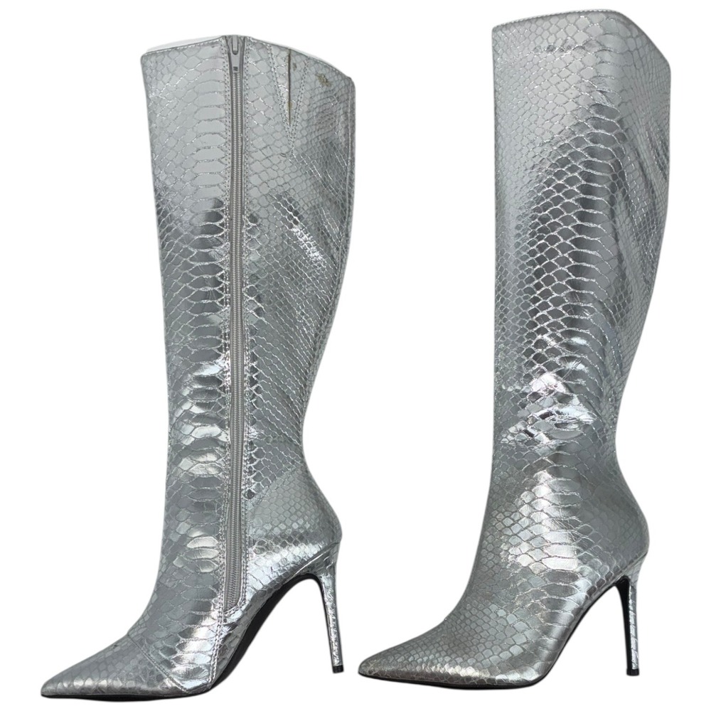 I.N.C. Rajelp Silver Snake Metallic Knee High Pointed Toe‎ Boots Sz 7 - Picture 3 of 9